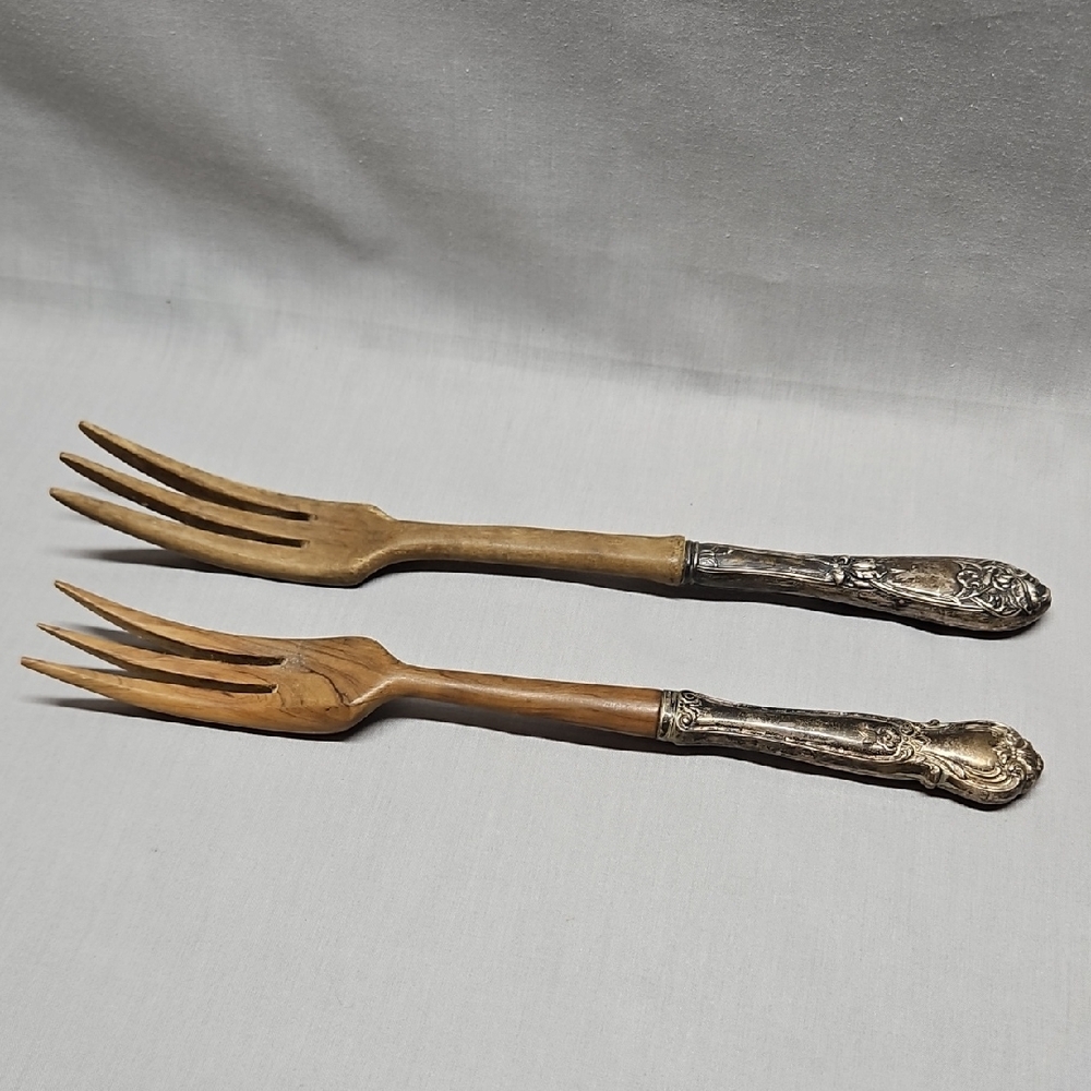 Vintage Silver Handled Wooden Forks France
